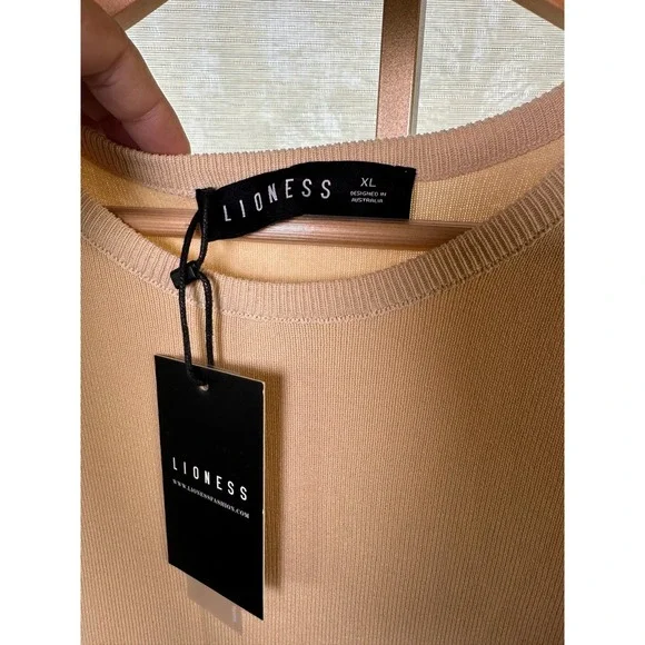 Lioness Sleeveless Knit Dress Drawstring Bodycon Midi Neutral NWT XL Extra Large - Picture 4 of 9